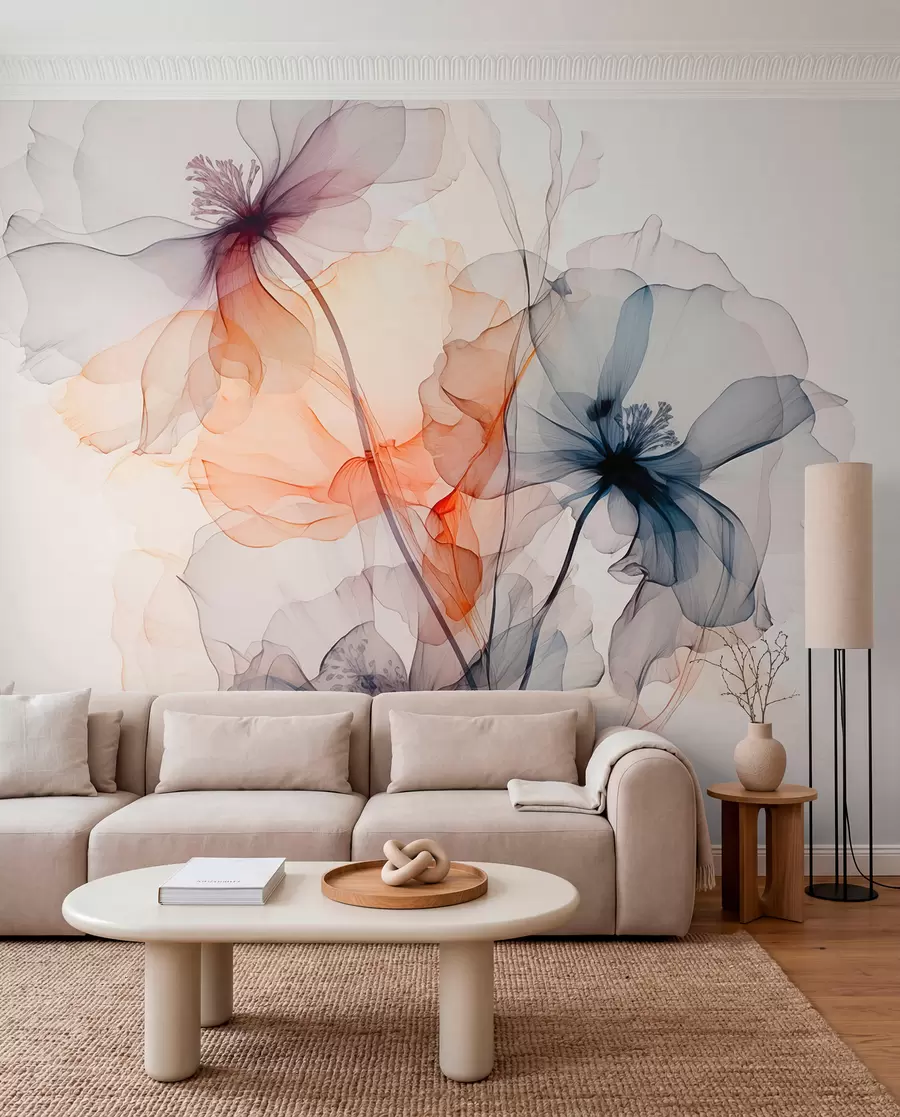 fototapeter Abstrakte gennemskinnelige blomster flydende akvarel w01781