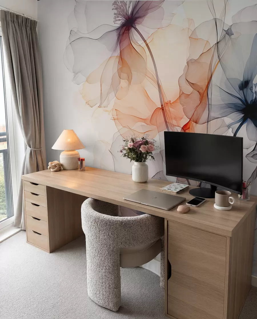 fototapeter Abstrakte gennemskinnelige blomster flydende akvarel w01781