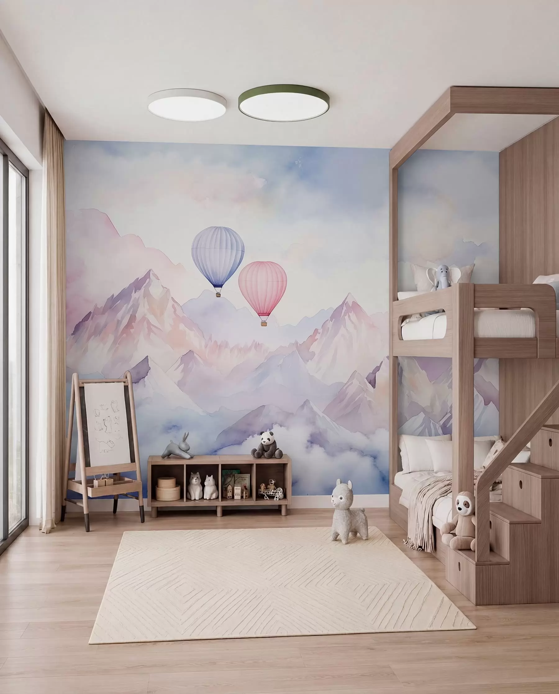 Murale Ballons sur les cimes roses w01786