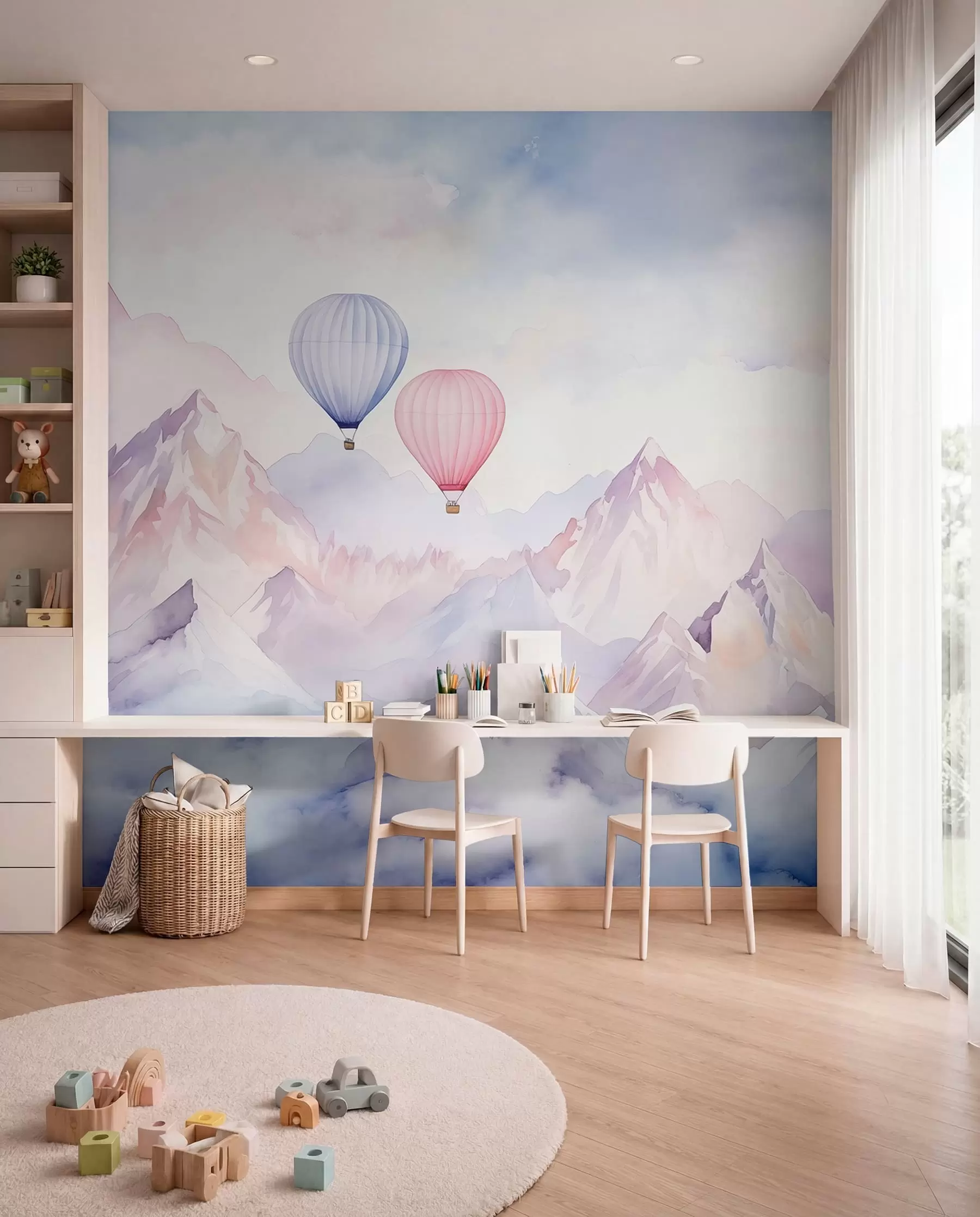 Fototapete Ballons über rosa Gipfeln w01786