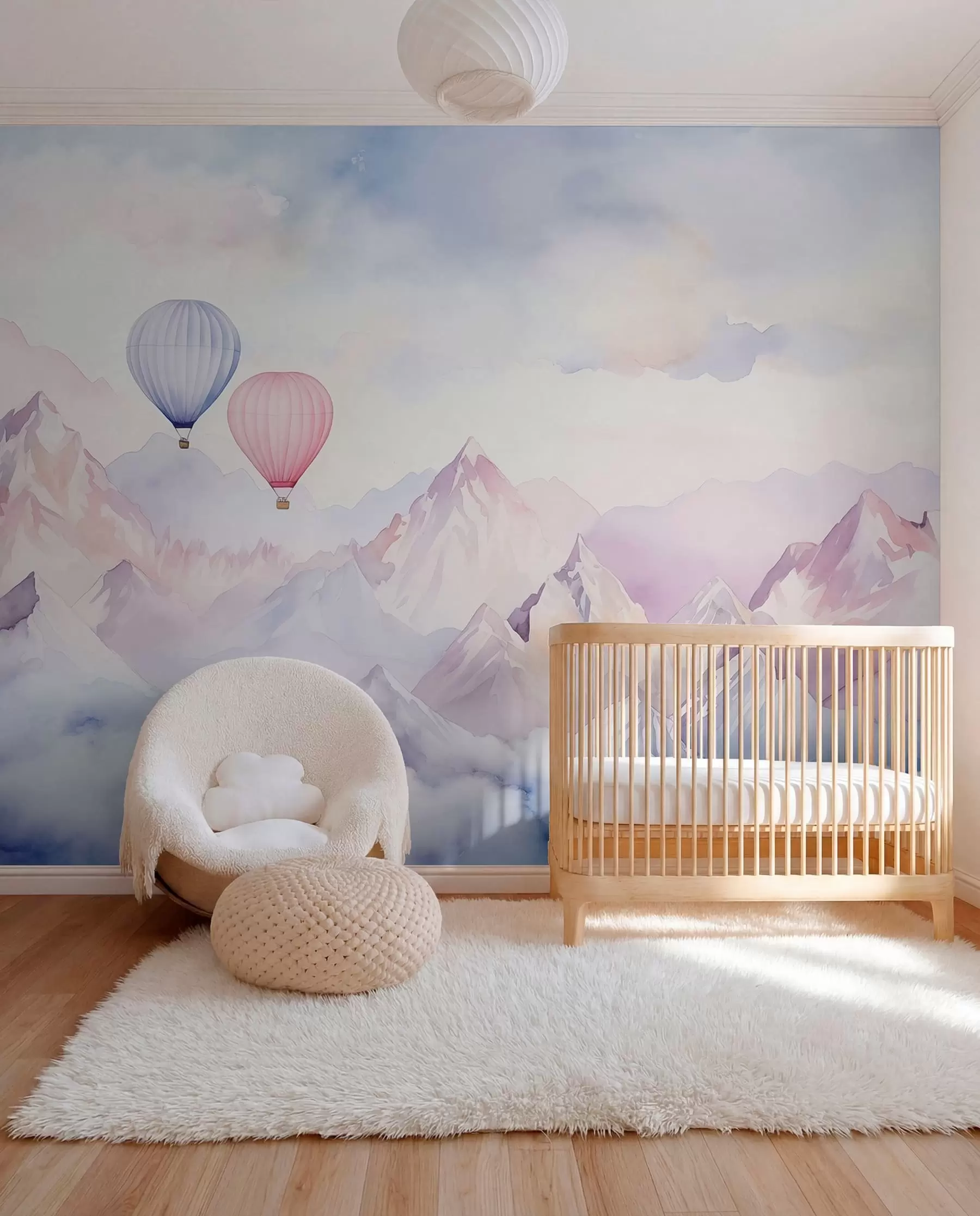 Murale Ballons sur les cimes roses w01786
