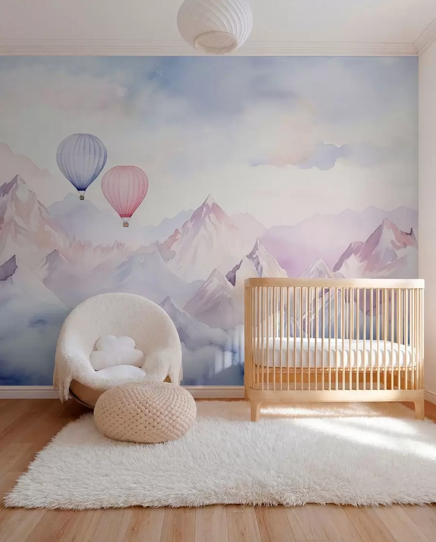 Murale Ballons sur les cimes roses w01786