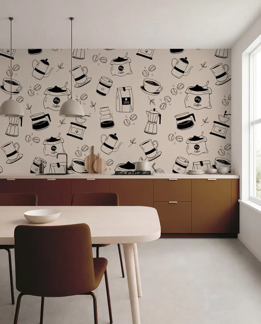 Murale Détails de café sur fond clair w02002