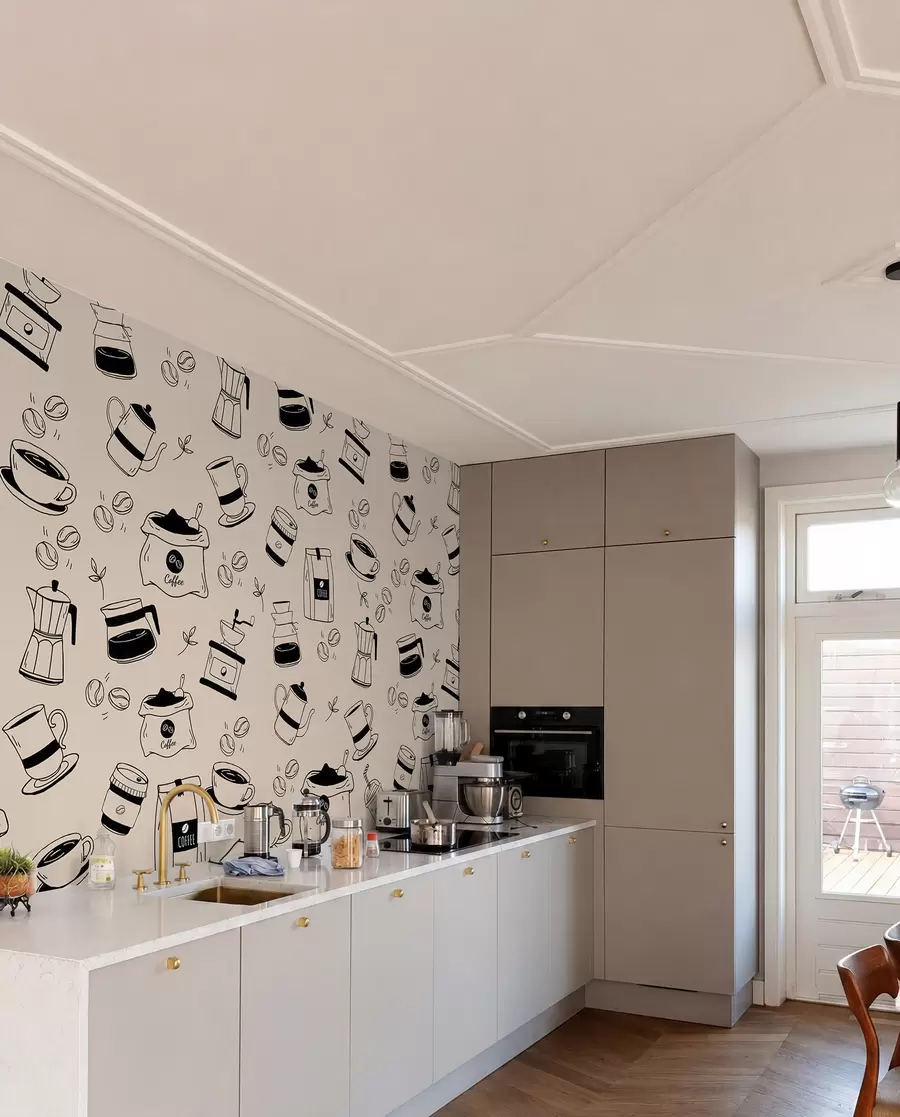 Murale Détails de café sur fond clair w02002