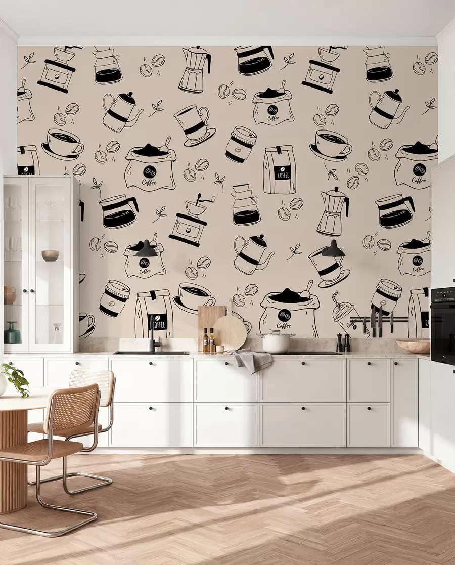Murale Détails de café sur fond clair w02002