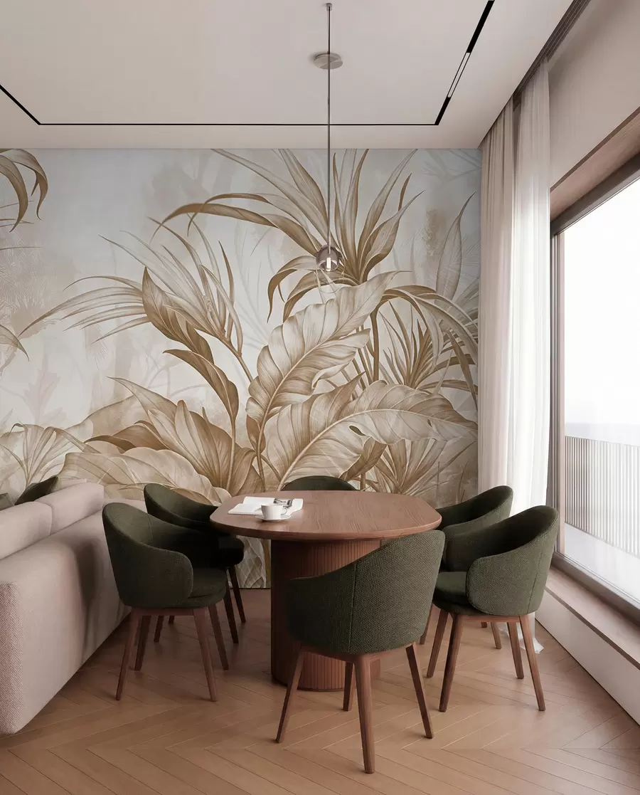 fototapeter Tropisk jungle med store brune og beige protea-blomster med sløret tekstureret baggrund w08375v2