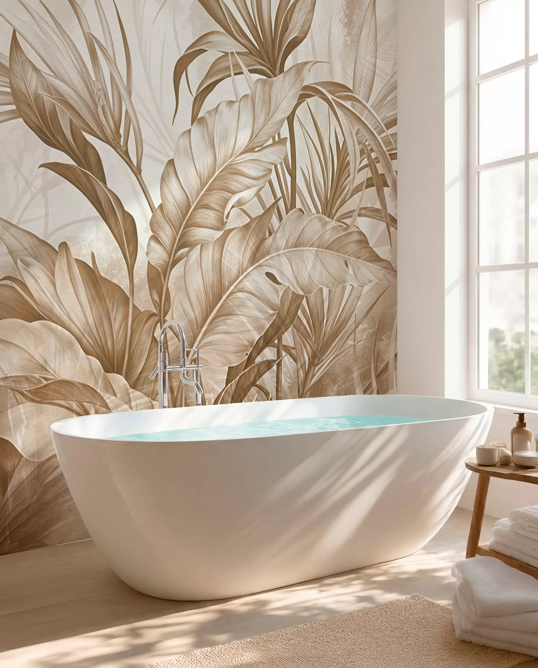 fototapeter Tropisk jungle med store brune og beige protea-blomster med sløret tekstureret baggrund w08375v2