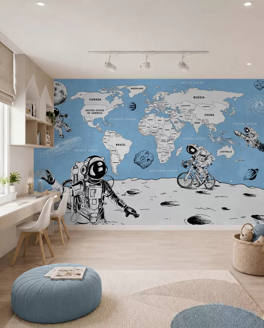 Murale Les astronautes explorent un univers fantaisiste w00473