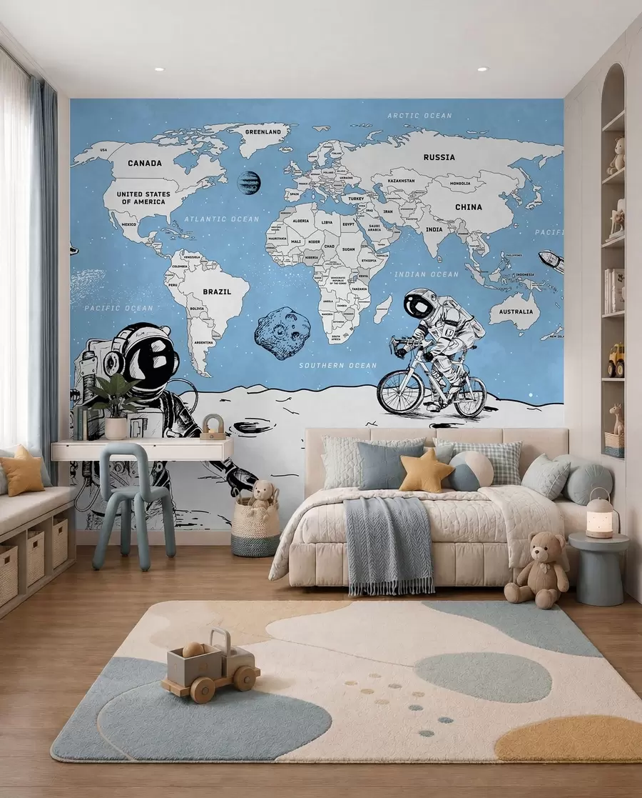 Murale Les astronautes explorent un univers fantaisiste w00473