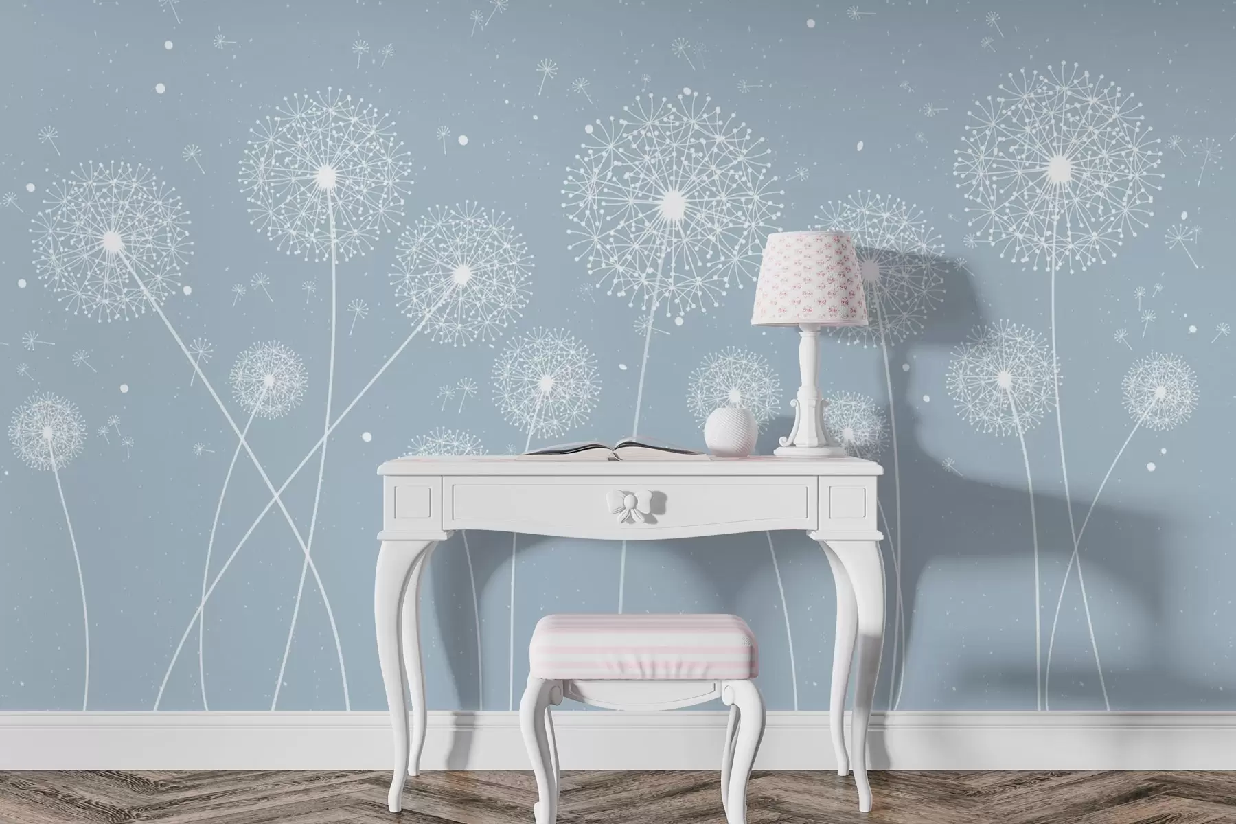 fototapeter Delikate mælkebøtter, der danser i brisen w00754v3