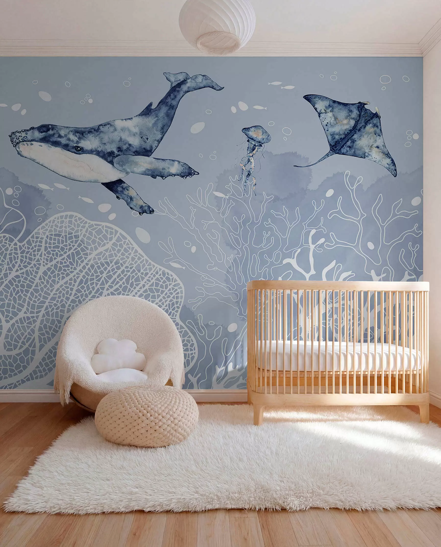 Murale Baleine sur corail blanc w00848