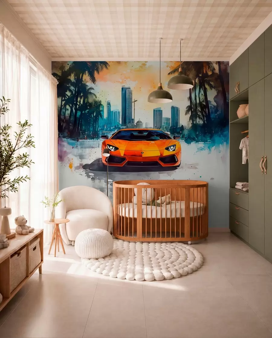Murale Voiture de sport orange peinte w01964