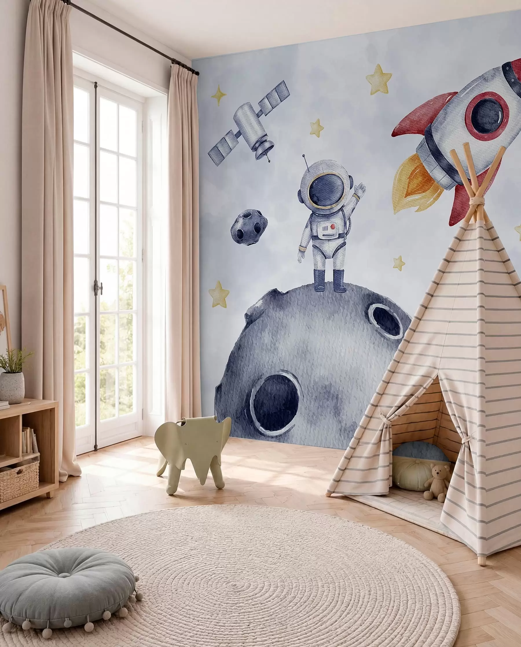 Murale Petits astronautes en vol w01461