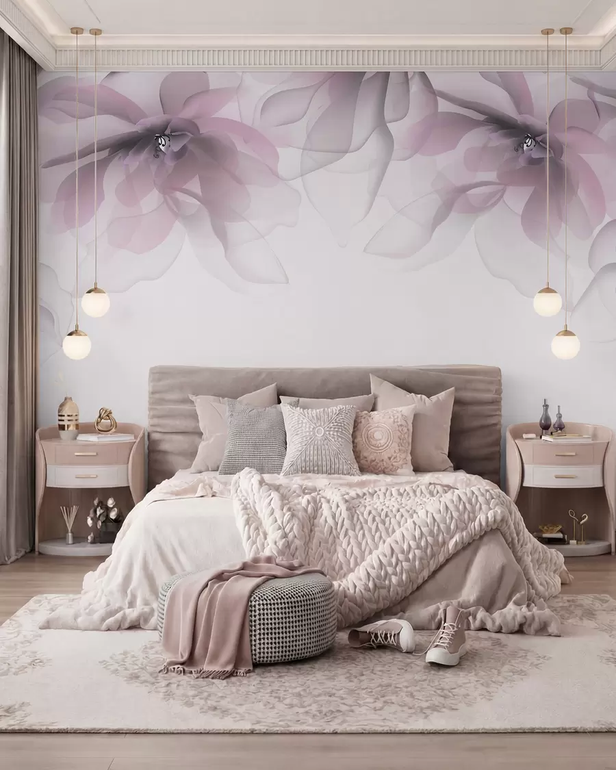 fototapeter lyserøde gennemskinnelige store blomster på toppen w02093