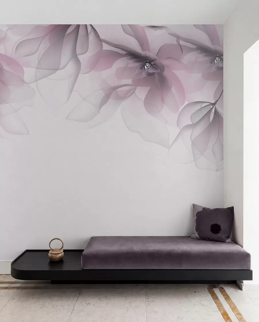 fototapeter lyserøde gennemskinnelige store blomster på toppen w02093