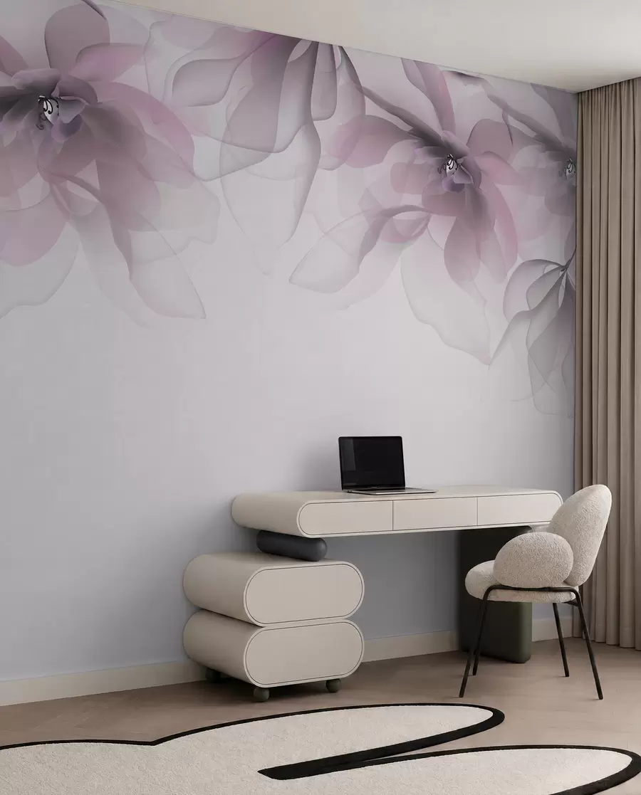 fototapeter lyserøde gennemskinnelige store blomster på toppen w02093