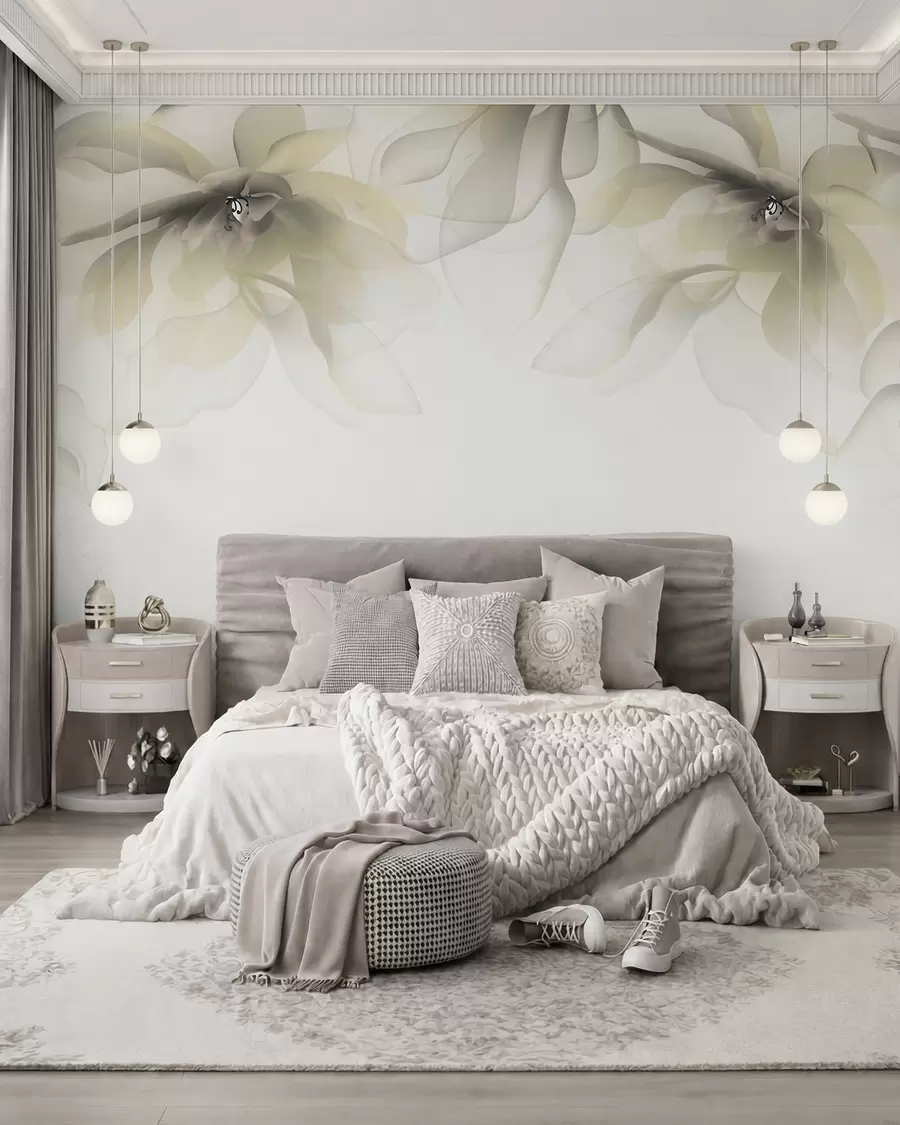 fototapeter gule gennemskinnelige store blomster på toppen w02093v1