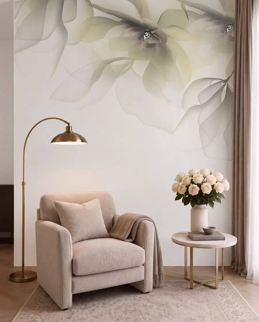 fototapeter gule gennemskinnelige store blomster på toppen w02093v1