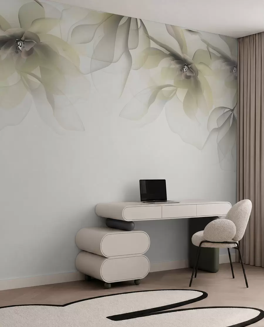 fototapeter gule gennemskinnelige store blomster på toppen w02093v1