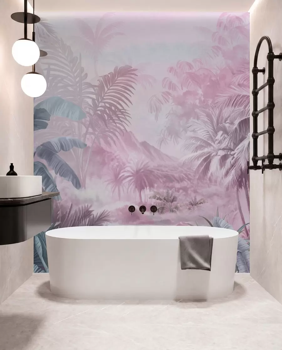 fototapeter Regnskov i bløde rosa toner w01931v3