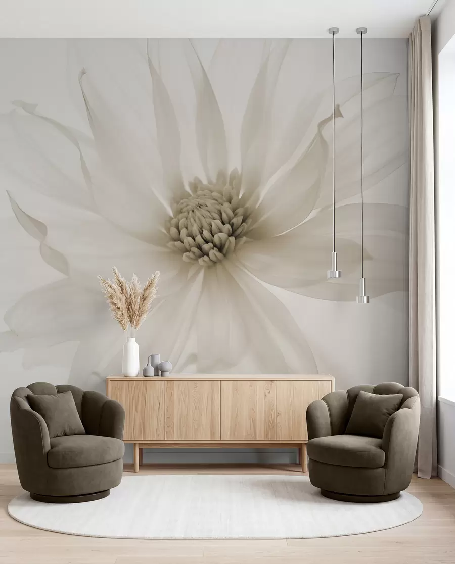 Murale Fleur beige délicate sur fond clair w02077v1