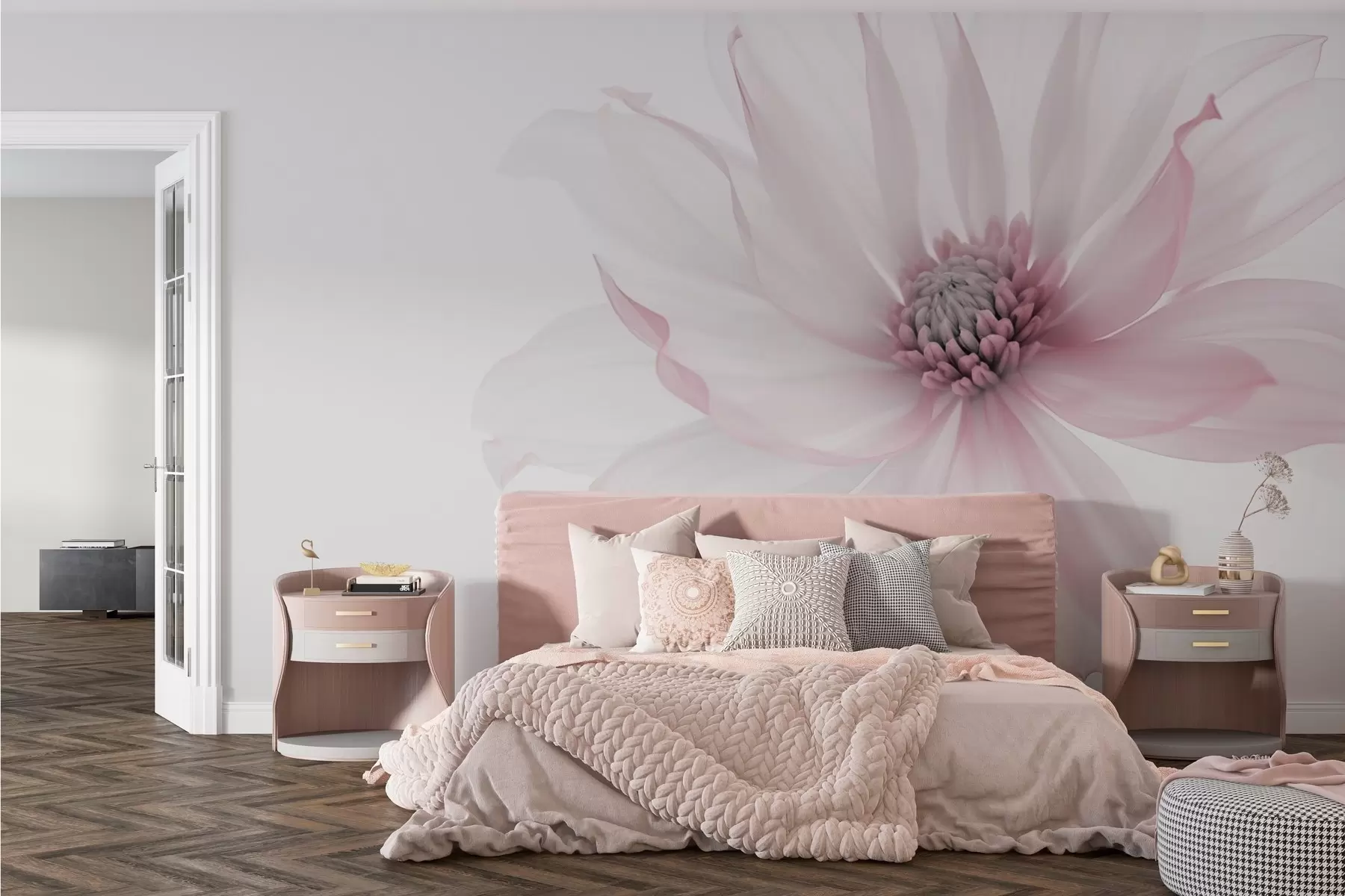 Murale Fleur rose délicate sur fond clair w02077v2