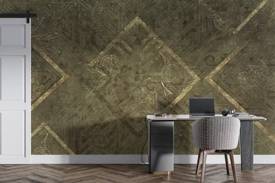 Fototapete Grunge-Textur mit floralen Mustern w02079v1