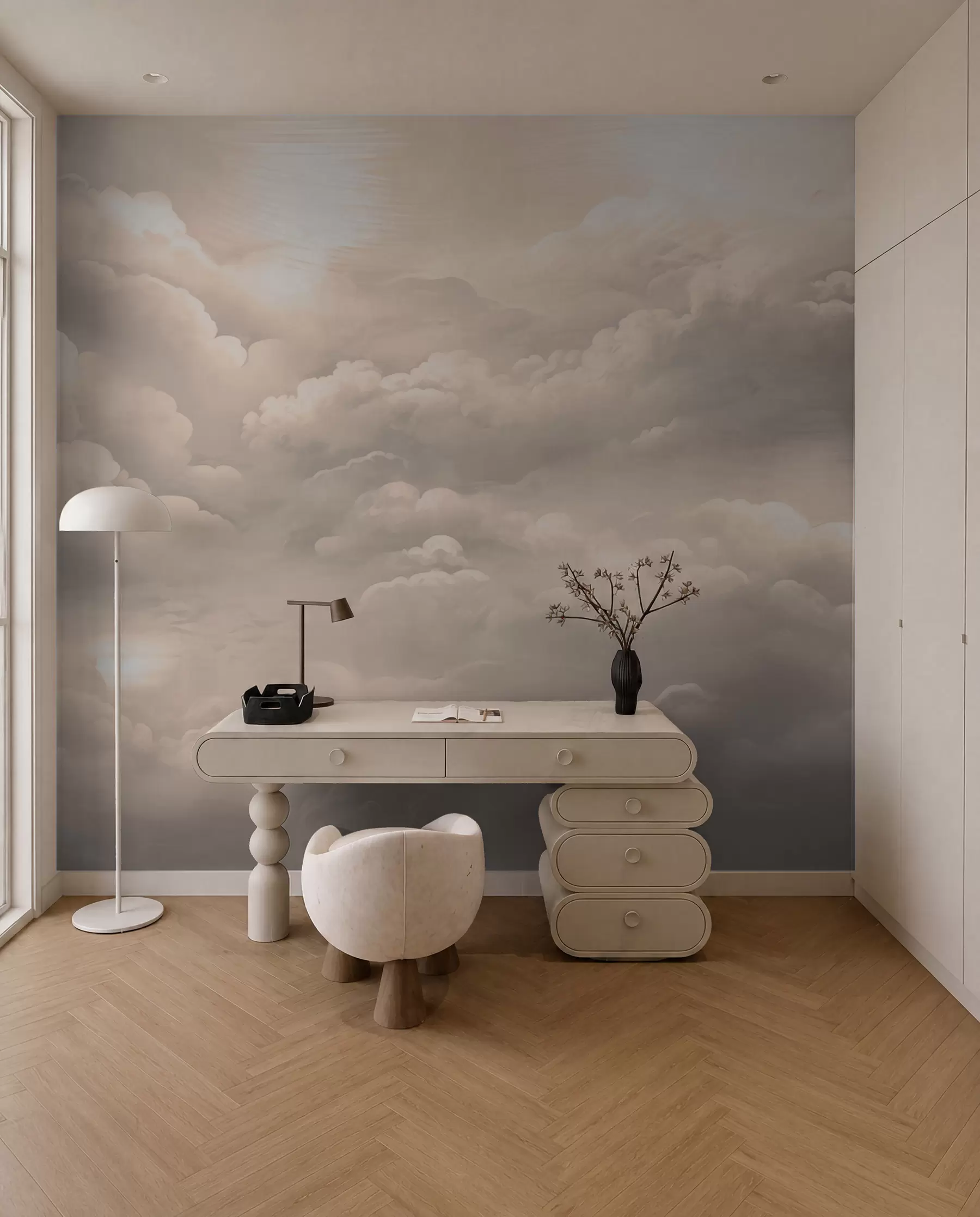 Murale Voûte de nuages sépia w02189