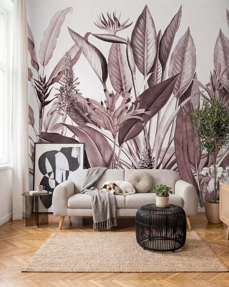 fototapeter Jungle i rosa blæk u96833v1