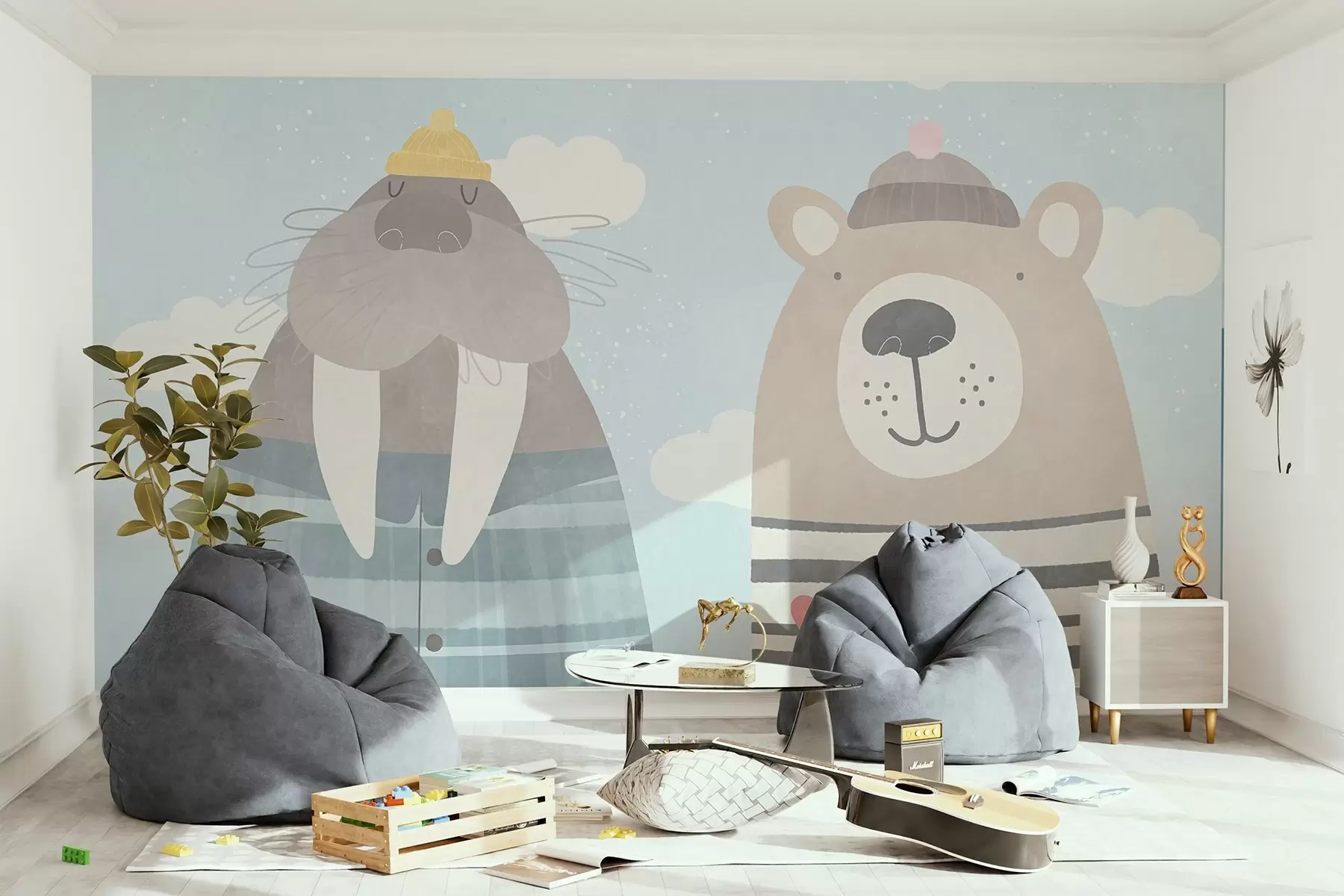 Fototapete Freundliche Tiere genießen einen bewölkten Tag u97473