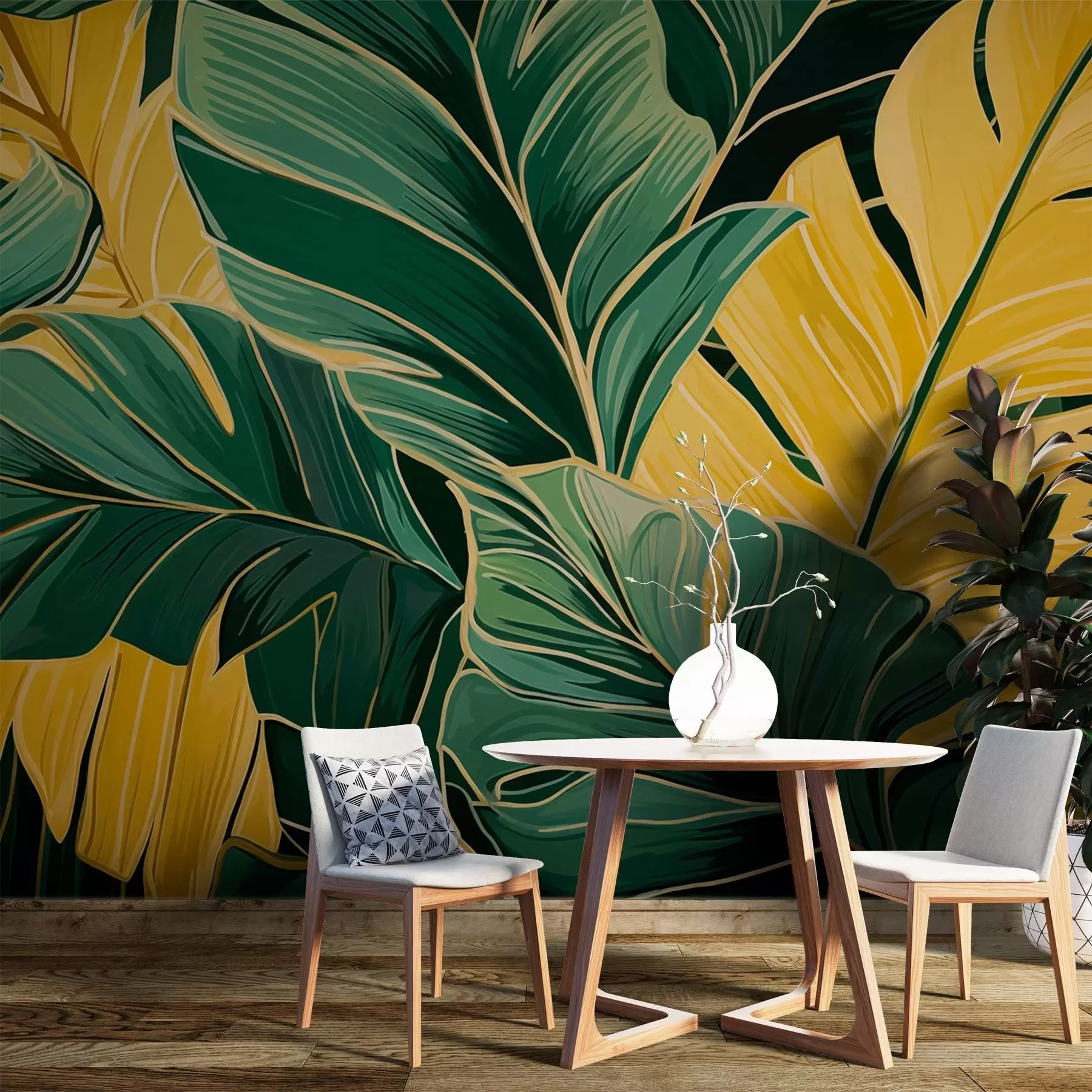 Fototapete Tropische gelbe und grüne Blätter w02165