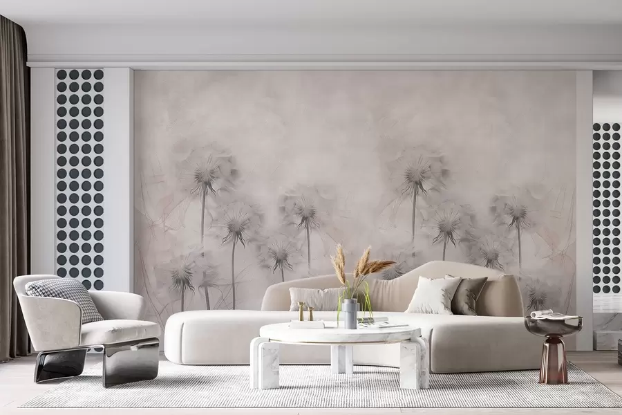 Fototapete Löwenzahn auf einem hellbeigen Hintergrund w01895