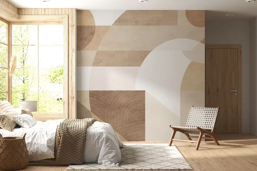 Fototapete Moderne Geometrie mit abstrakten Formen, strukturierte Details in Beige- und Brauntönen w02140