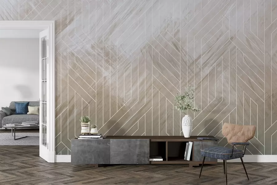 Fototapete Geometrischer abstrakter Hintergrund mit diagonalen Linien und Farbverlaufseffekt in Brauntönen w08433v1