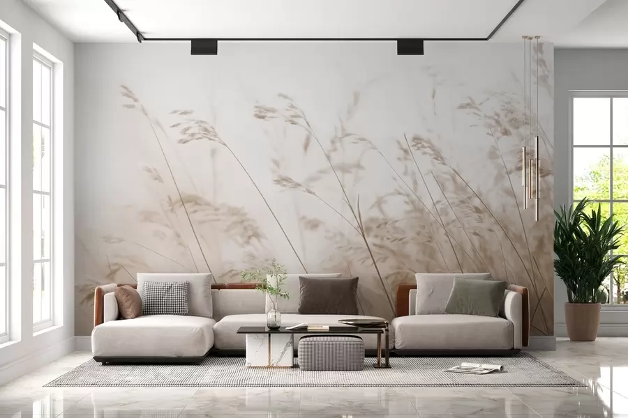 Fototapete Feldgräser in der nebligen Morgendämmerung w02250