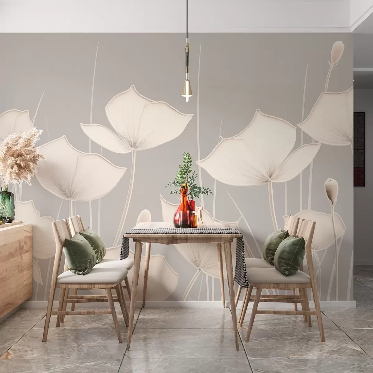 fototapeter Minimalistisk billede af blomster med tynde stilke w02259