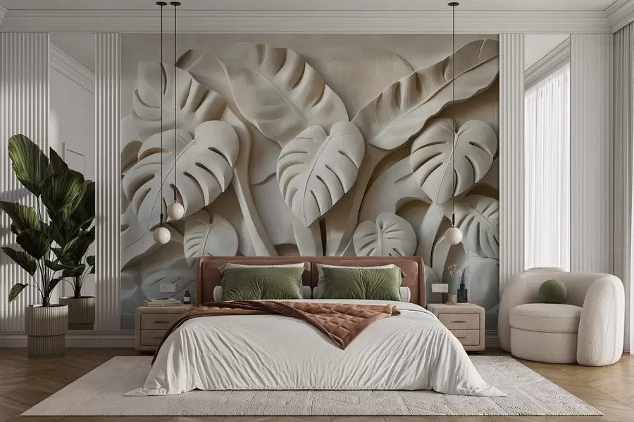 Murale Bas-relief de grandes feuilles de monstera w02312