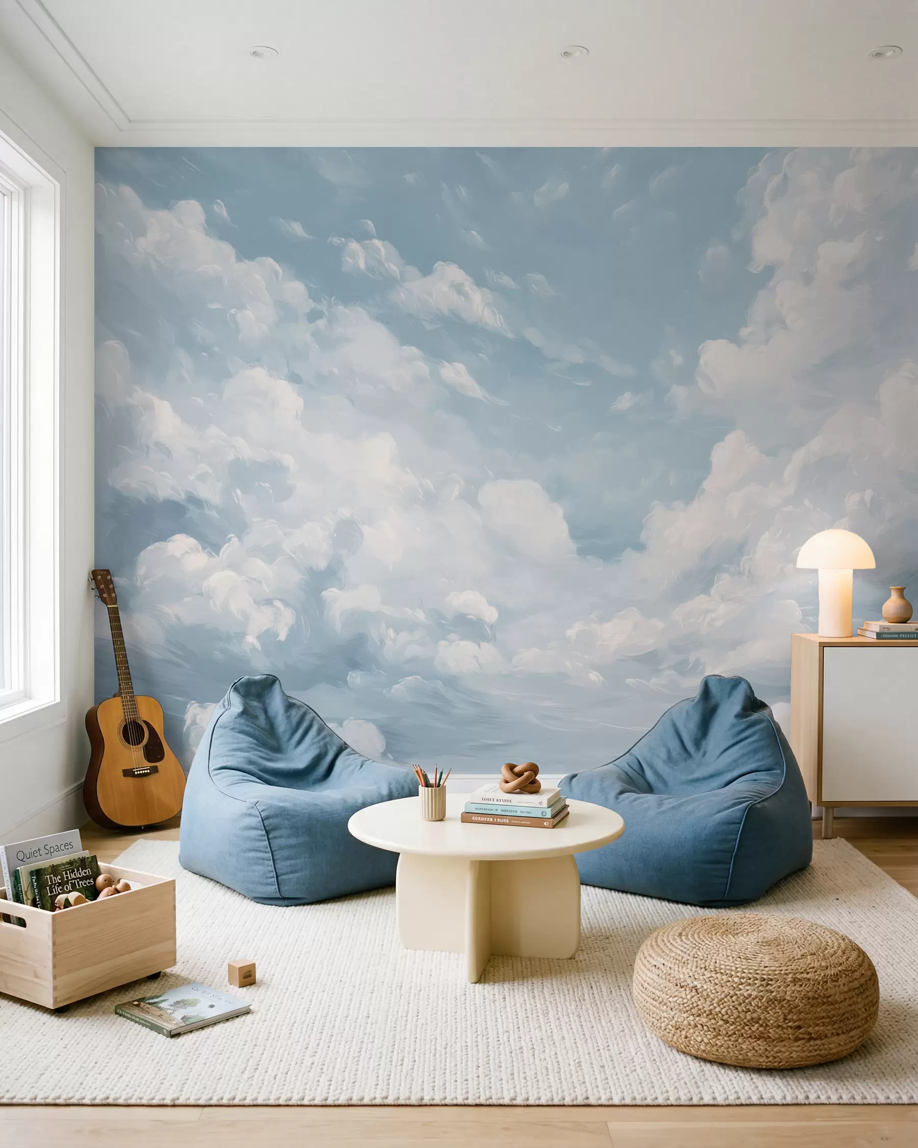 Murale Ciel bleu avec des coups de pinceau simulés à l'huile w02313