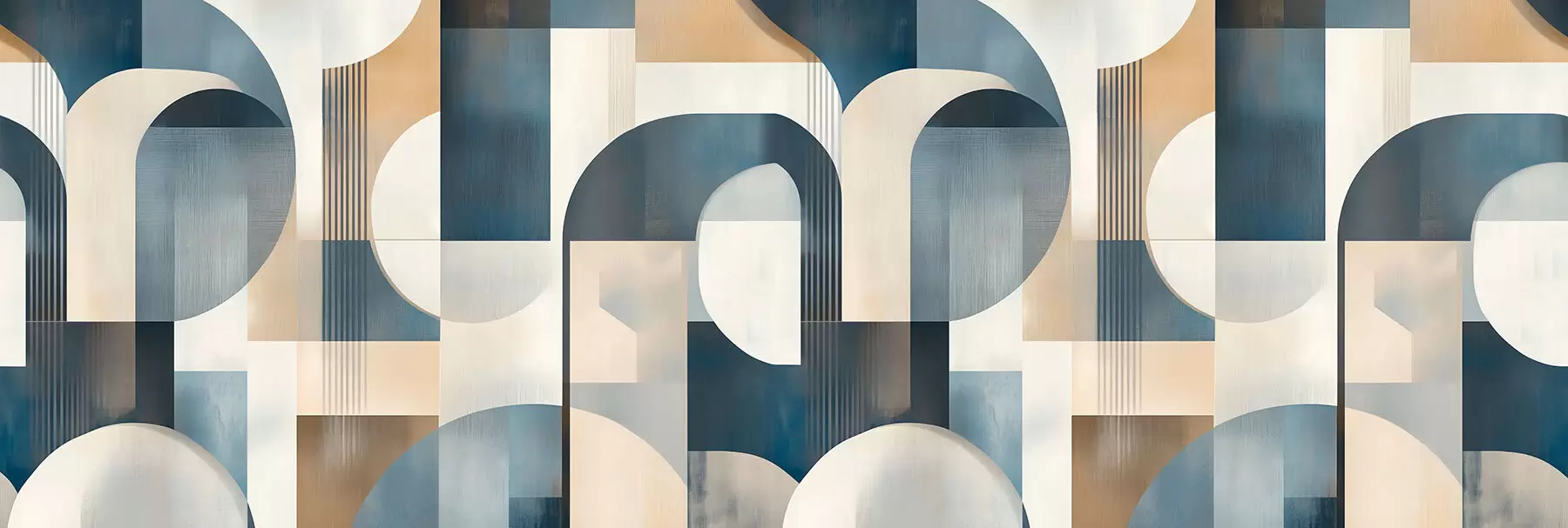 Murale Papier peint Art déco à motif géométrique dans des tons bleus, beiges et laiteux w02346