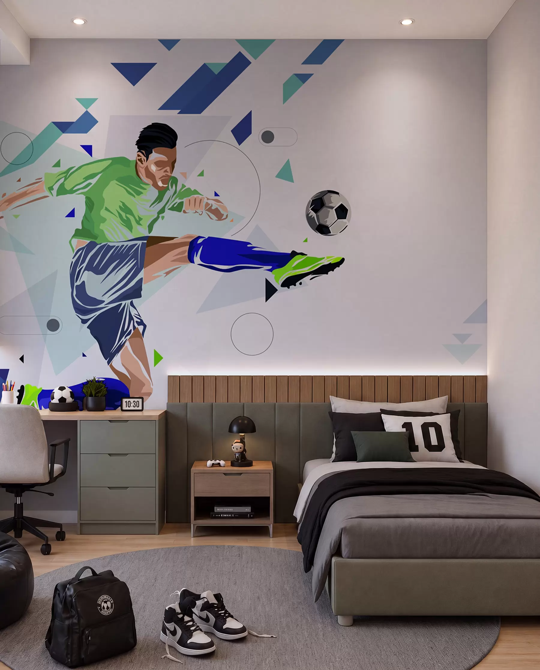 Murale Frappe de football en vol w02401