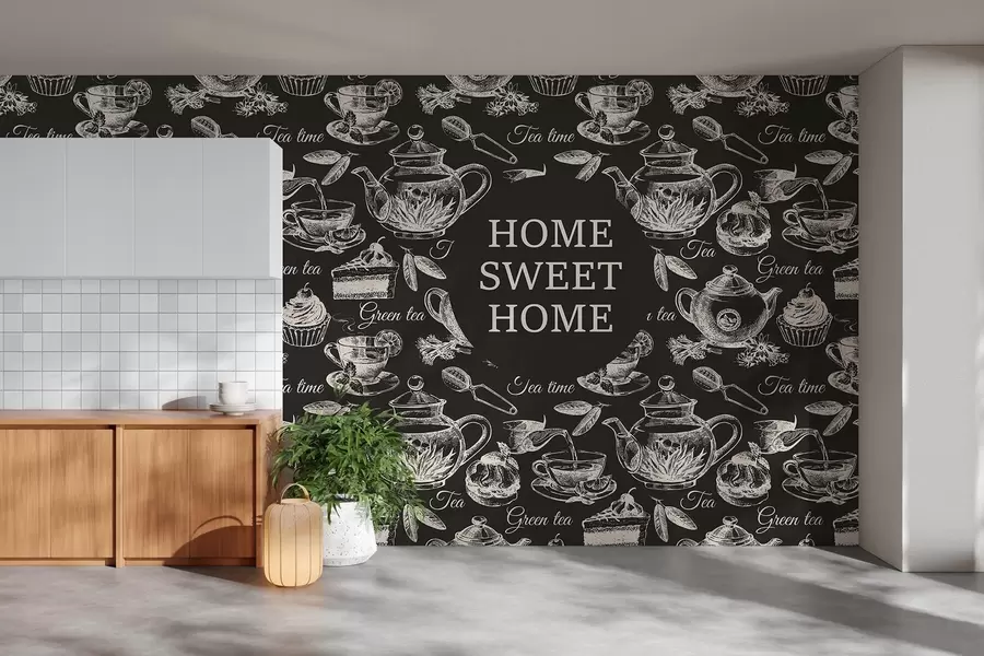 fototapeter mørkt tapet til køkkenet med beige mønstre w02404