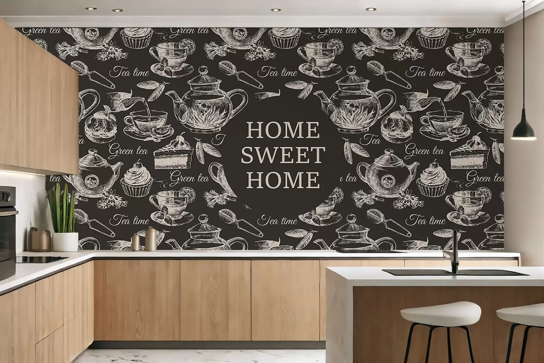 Fototapete dunkle Tapeten für die Küche mit beigen Mustern w02404