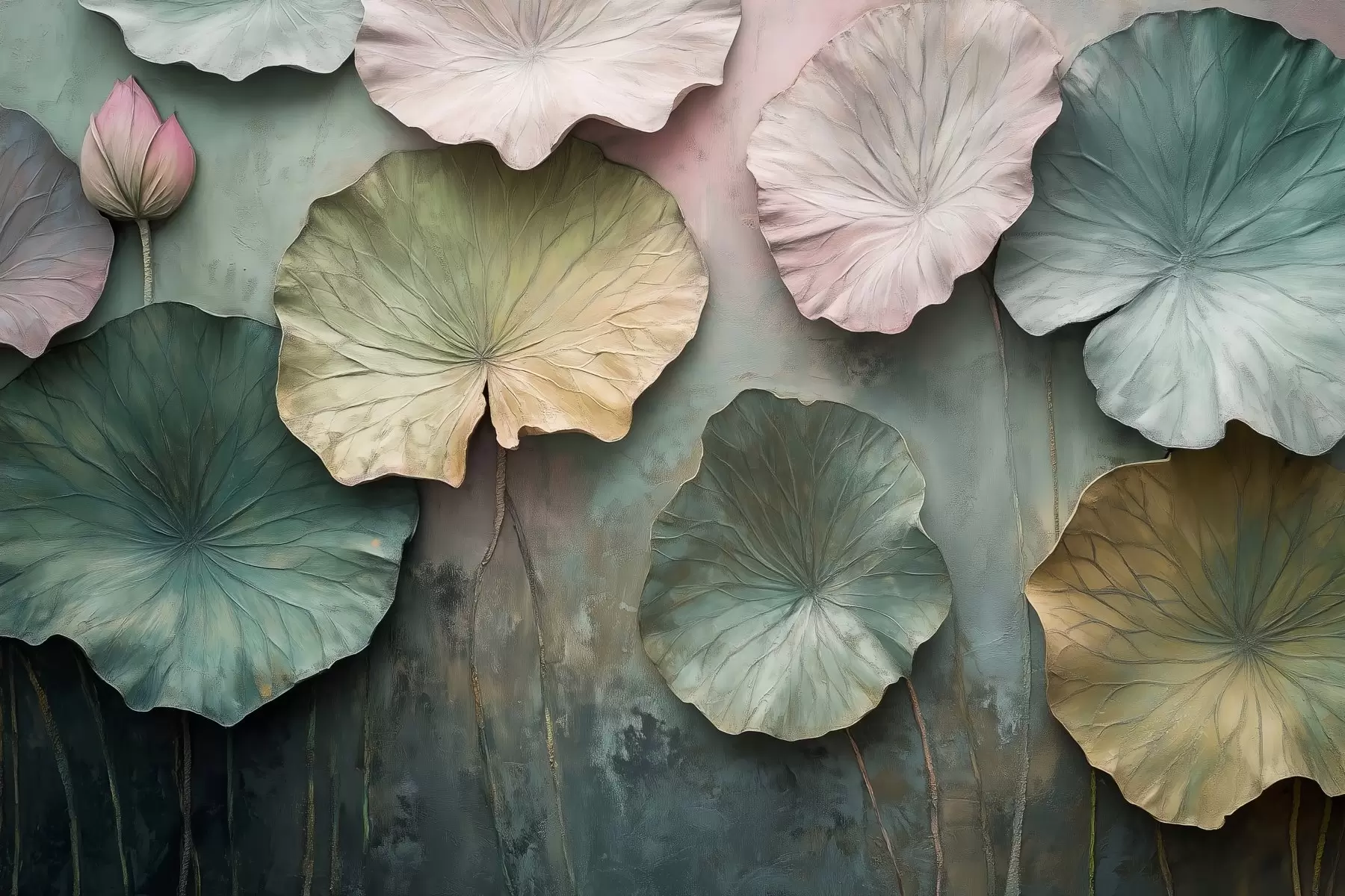 Fototapete lotosblätter in Pastell mit Volumeneffekt w02441