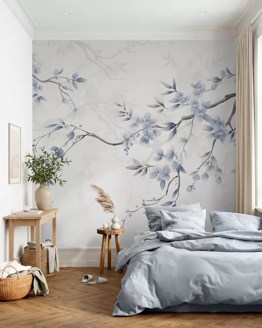 fototapeter Trendy grene med blomster og blade w02449