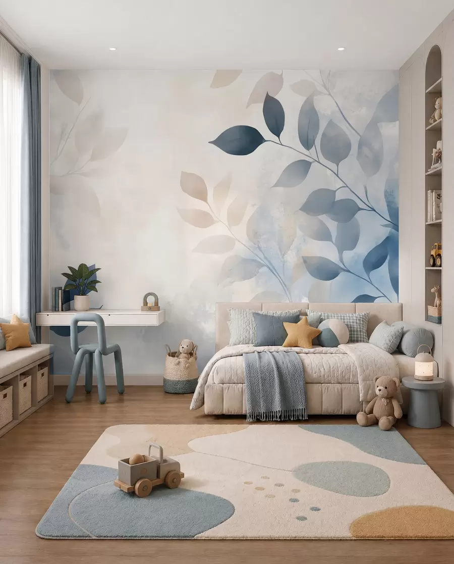 Murale feuilles délicates en technique d'aquarelle w02453