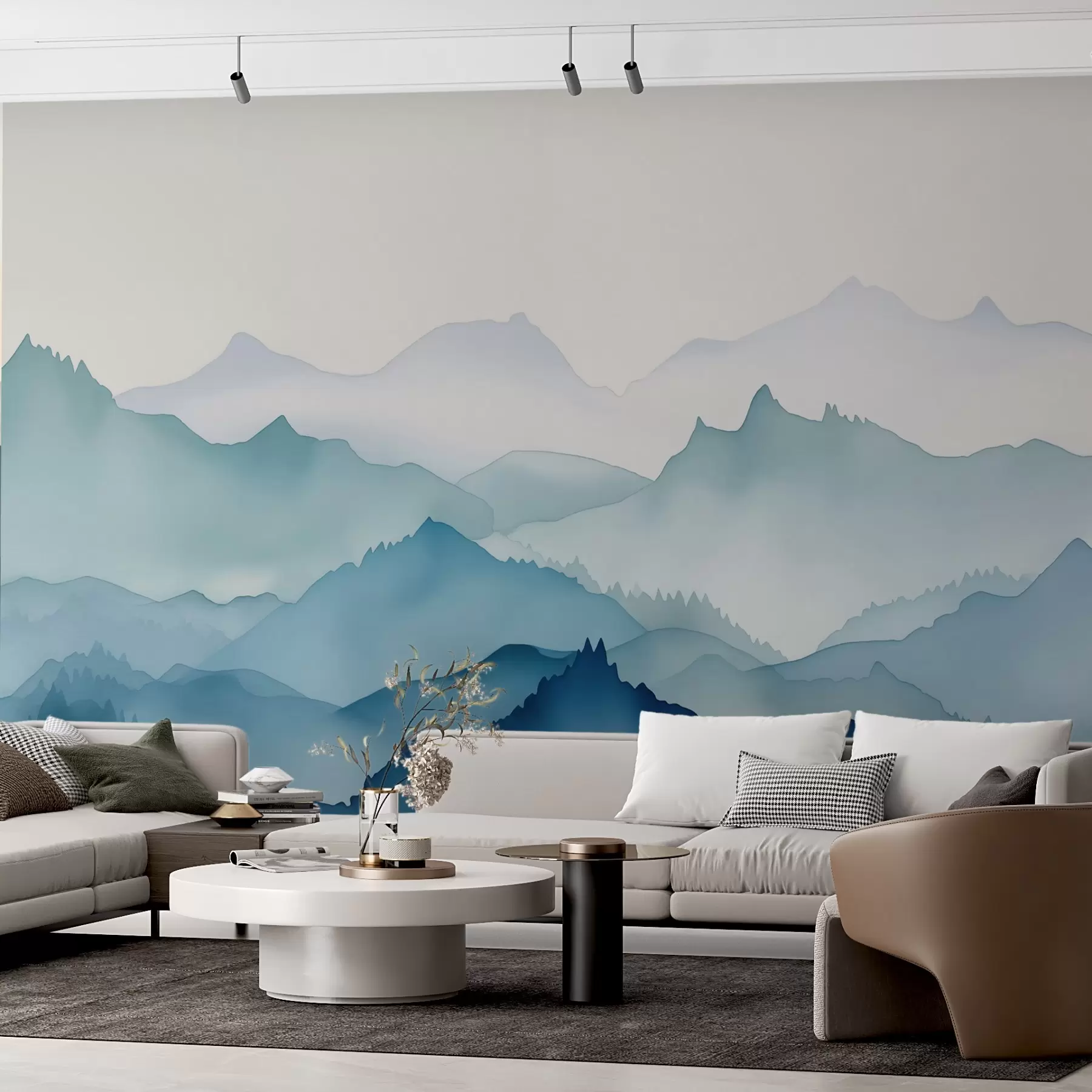 Fototapete Berge Nachahmung Aquarell blaue Farbtöne w02497