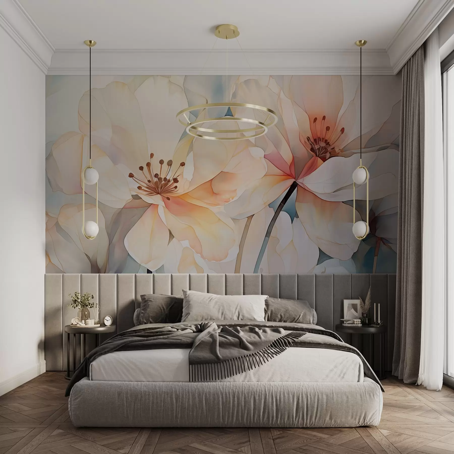 Fototapete Blumen mit großen Blütenblättern Nachahmung von Aquarell w02501