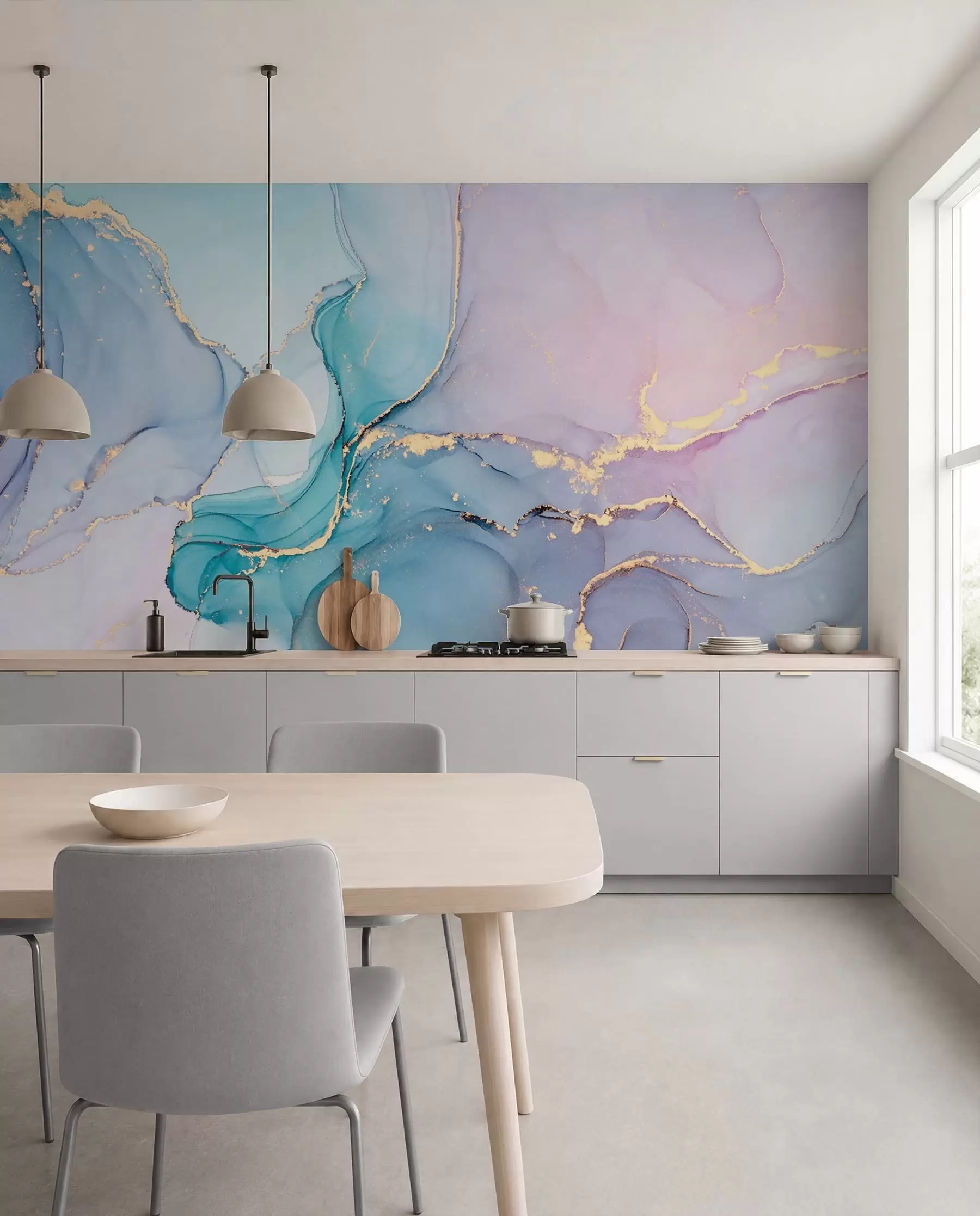 fototapeter Marmor - azurblå, pink u49408