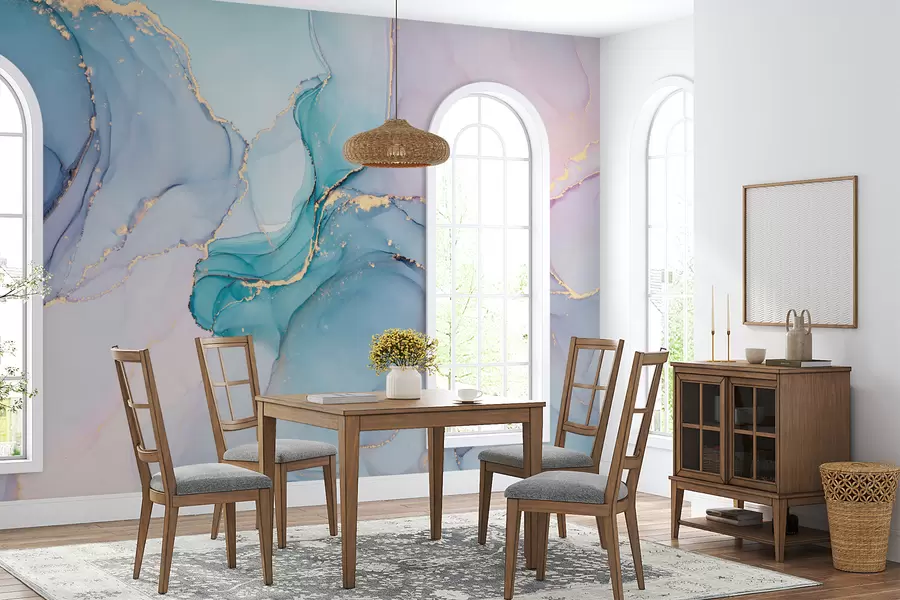 fototapeter Marmor - azurblå, pink u49408