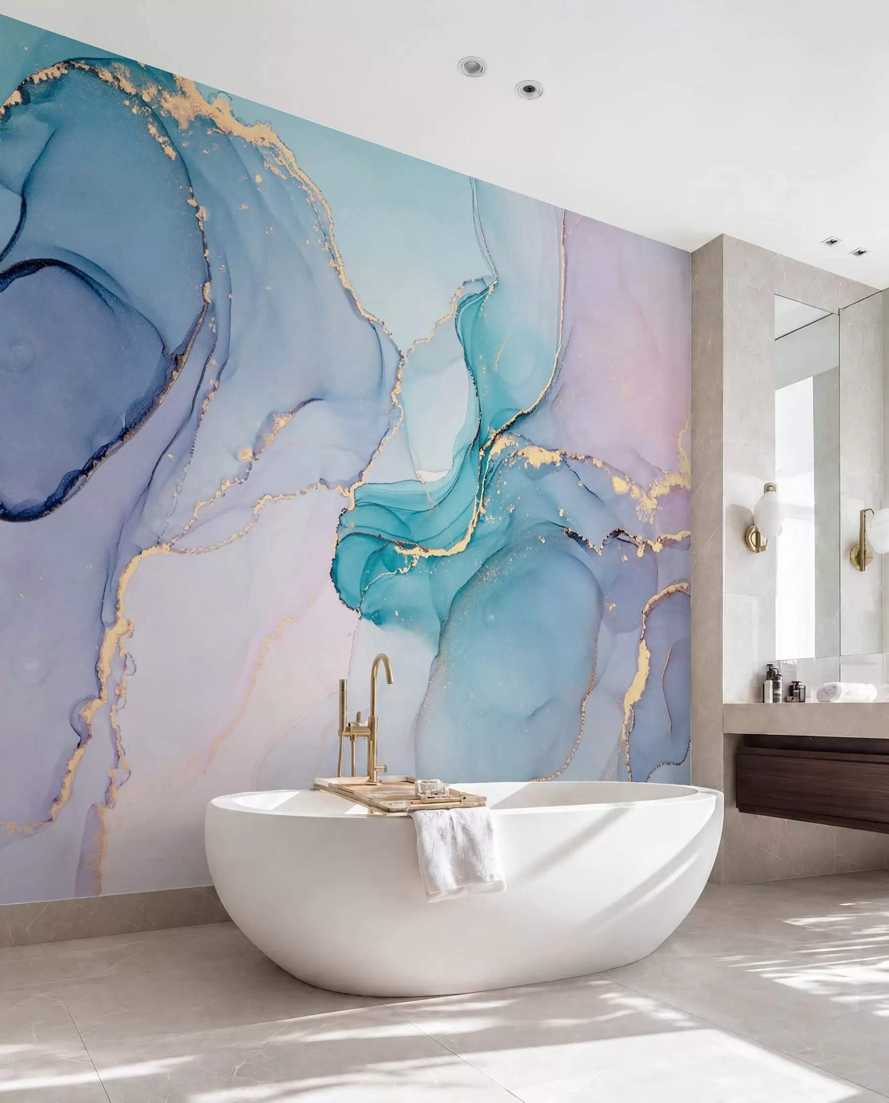 Murale Marbre - azur, rose u49408